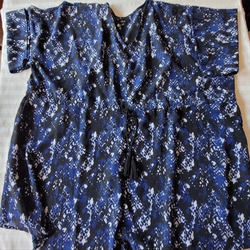 ELLOS womens Belted  Blue and Black Patterned Blouse Tunic  Size 32/34 Plus